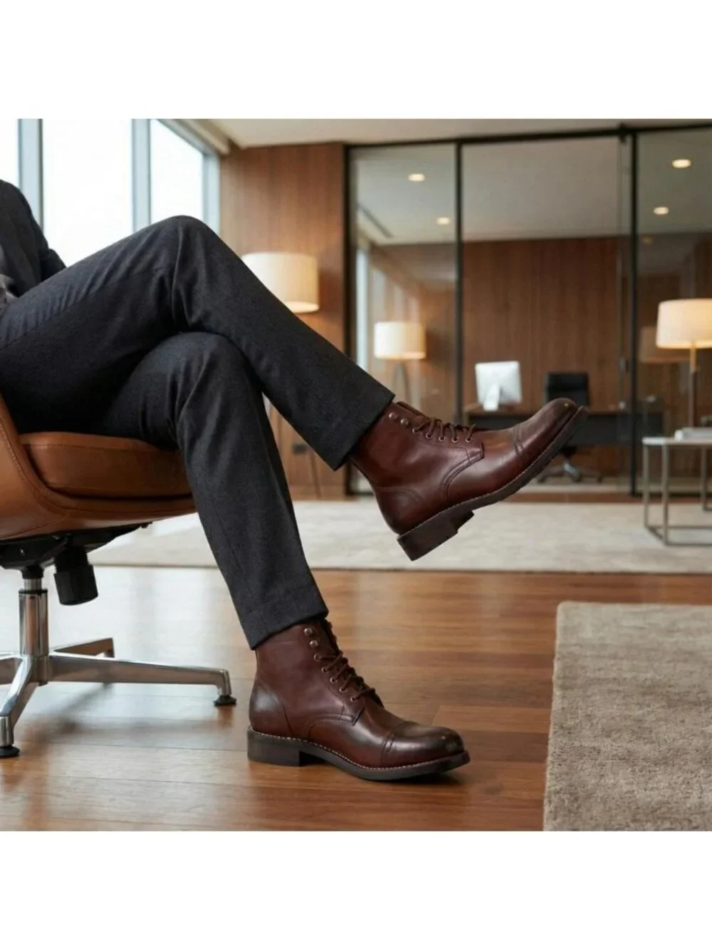 Men's Burgundy Casual Leather Dress Lace Up Ankle Boots Slip on Chukka Boots